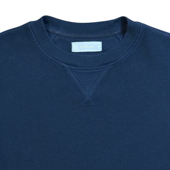 Everlane Womens Crew Neck Textured Cotton Navy Blue Sweatshirt Sweater Size XS - Picture 3 of 7